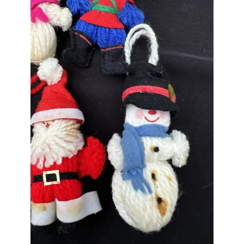 6 Vintage 1970’s Handmade Hallmark Yarn & Felt Christmas Ornaments -C20